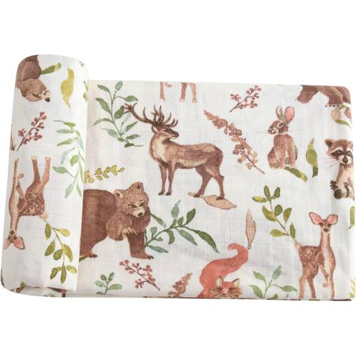 LifeTree Baby Swaddle Blankets, Muslin Swaddle Blankets Boys Girls Swaddling Wrap Receiving Blanket for Newborn, 70% Viscose Bamboo and 30% Cotton, Large 47" x 47", Woodland Pattern