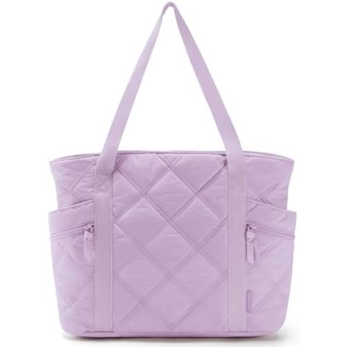 BAGSMART Tote Bag for Women, Puffer Work Tote with Zipper, Travel Essentials Quilted Nurse Travel Hospital Bag