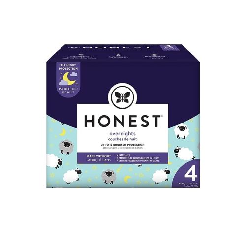 The Honest Company Clean Conscious Overnight Diapers | Plant-Based, Sustainable | Sleepy Sheep | Club Box, Size 4 (22-37 lbs), 54 Count