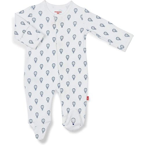 Magnetic Me Footie Pajamas 100% Organic Cotton Baby Sleepwear Quick Magnetic Fastener Sleeper - Open Sky Blue - 0-3 Months