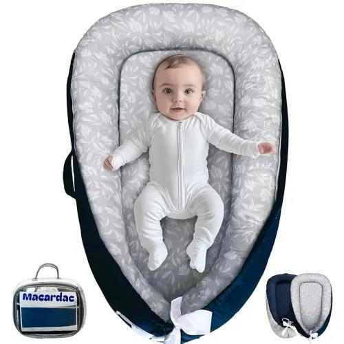Baby Lounger for Newborn – 100% Cotton, Breathable & Soft Nest (0-24 Months), Portable Infant Pillow, Baby Lounger Pillow