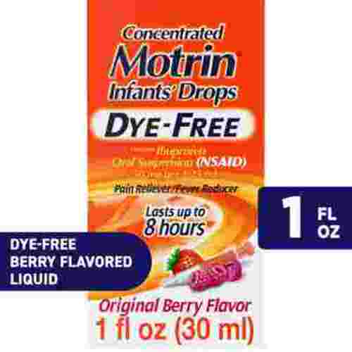 Motrin Infants' Concentrated Baby Pain Meds, Dye-Free Ibuprofen Liquid Drops, Berry, 1 fl. oz