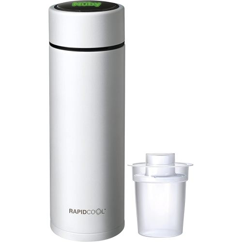 Nuby RapidCool Portable Baby Bottle Maker - with Milk Powder Dispenser and Digital Lid - Ideal for Travel Bottles and Night Feeds - Stainless Steel