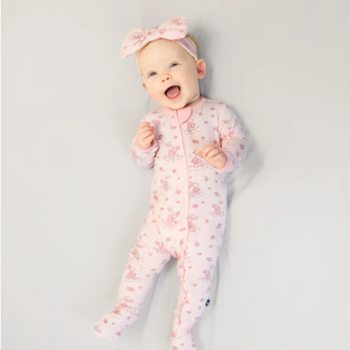 Larkspur Baby | Baby Footie Pajamas | Zip Footie in Bunny Blossoms