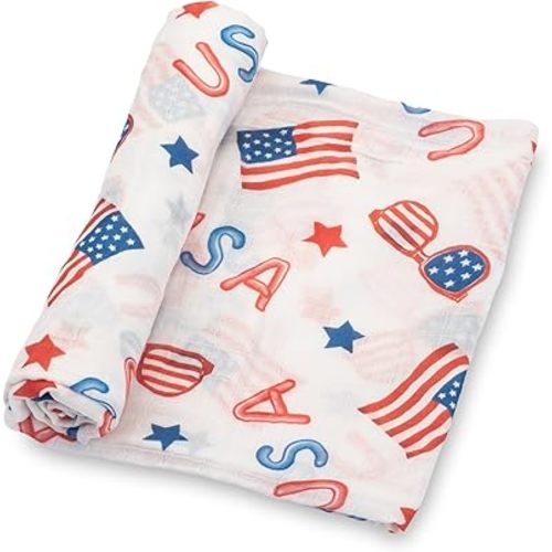 LollyBanks Swaddle Blanket, 100% Cotton Muslin Swaddle Blankets, Neutral Swaddle Blanket 47 x 47 Inches, Baby Blanket for Boys and Girls, Baby Essentials, Registry (USA Print)