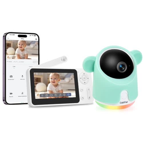 Baby Monitor with Camera and Audio, 1080P Baby Camera Monitor WiFi Smartphone App Control Night Vision 4.3” Screen 2-Way Talk Temperature & Humidity Sensor Lullabies Motion & Cry Detection iOS/Android