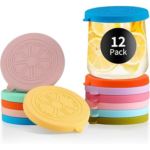 Oui Yogurt Jar Lids Silicone | 12 Pack Colorful Covers Fit For 5 Oz Oui Yogurt Glass Jars | Perfect For Oui Yogurt Bottle with Label | Lids Only | Food-Grade/Leakproof/Reusable