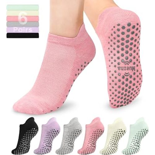 Muezna 6 Pairs Pilates Grip Socks Women Non Slip Yoga Grippy Sock with Grip