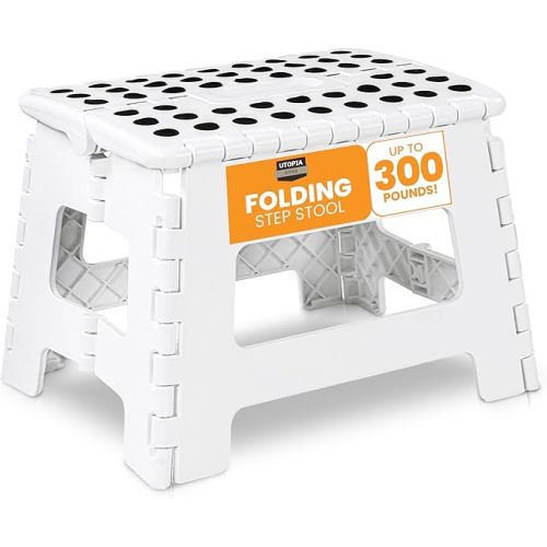 Utopia Home Folding Step Stool - (Pack of 1) Foot Stool with 9 Inch Height - Holds Up to 300 lbs - Lightweight Plastic Foldable Step Stool for Kitchen, Bathroom & Living Room (White)