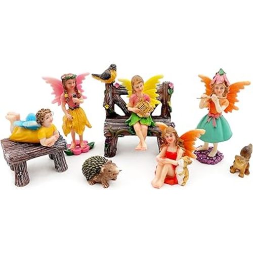 Fairies Set of 10 Pcs Miniature Garden Figurines - Outdoor Decor Art for Fall Winter, Outdoor Statue for Patio, Lawn, Yard Decoration