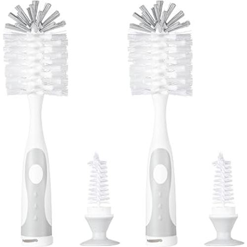 Multifunctional Cleaning Brush, Baby Bottle Brush, Water Bottle Brush Cleaner, Cup Brush, Rotate The Suction Cup to Obtain The Small Bristle Brushes Hidden in Handles, Set B, Grey