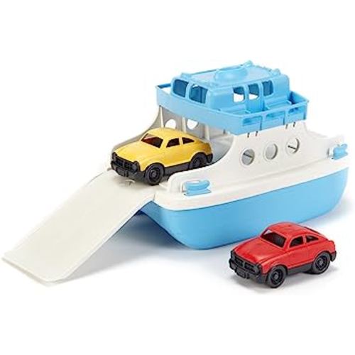 Green Toys Ferry Boat with Mini Cars Bathtub Toy, Blue/White, Standard