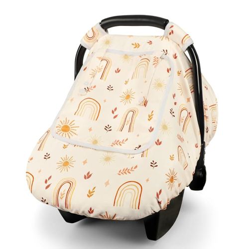 TANOFAR Car Seat Cover Baby, Winter Carseat Cover for Newborn, Infant Car Seat Cover with Windproof and Kick-Proof, Super Warm Plush Fleece Baby Carrier Cover for Infant Boys Girls (Rainbow)