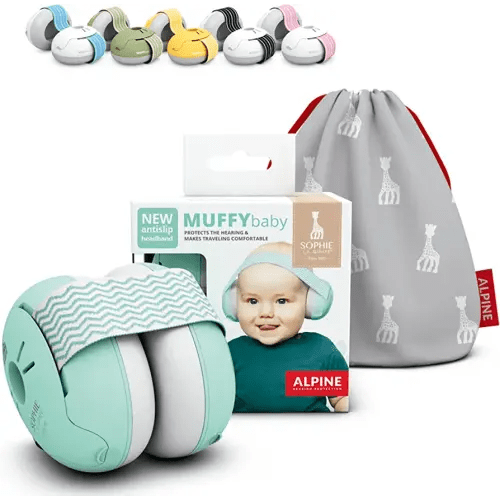 Alpine Muffy Baby Ear Protection for Babies and Toddlers up to 36 Months - CE & ANSI Certified - Noise Reduction Earmuffs - Against Hearing Damage & Improves Sleep - Official Sophie La Girafe Edition