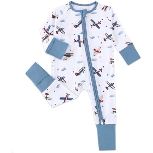 Cabahata Baby Footless Pajamas with Mittens and Feet Cuffs Viscose of Bamboo Cartoon Infant Boys Girls Zipper Pjs Romper