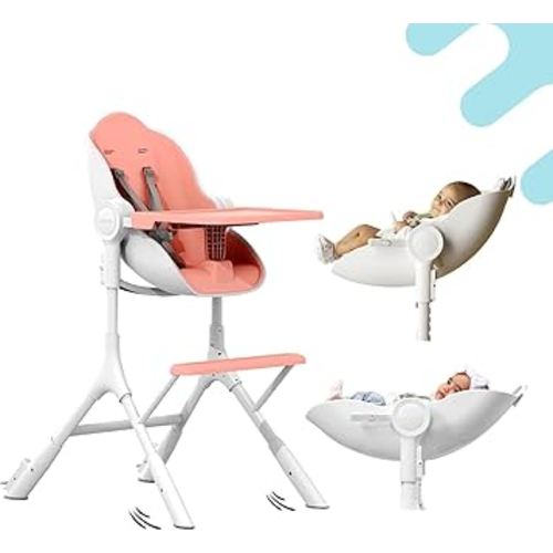 ORIBEL Cocoon Z High Chair & Baby Lounger | Perfect High Chair for Toddlers/Newborns | Glides Easily on All Surfaces | Secure Locks | Convertible Chair for Napping & Feeding (Cotton Candy Pink)