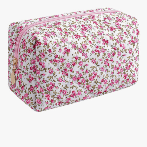 Makeup Bag Travel Cosmetic Bag for Women Girls, Zipper Make Up Pouch, Floral Flowers Toiletry Organizer Makeup, Portable Storage Bag, Cosmetic Travel Cloth Bag (Pink Bow Tie)