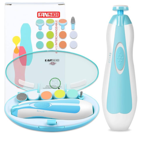 Baby Nail Trimmer Electric, FANSIDI Baby Nail Clippers Safe Baby Nail File Kit with Extra 12 Replacement Pads, Trim Polish Grooming Kit for Newborn Infant Toddler or Adults Toes Fingernails Care, Blue