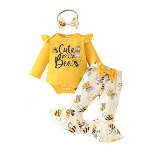 OBEEII Newborn Baby Clothes Ruffle Long Sleeve Romper Onesie and Pants Set Fall Winter Little Girls Casual Outfits Set First Birthday Outfits with Headband