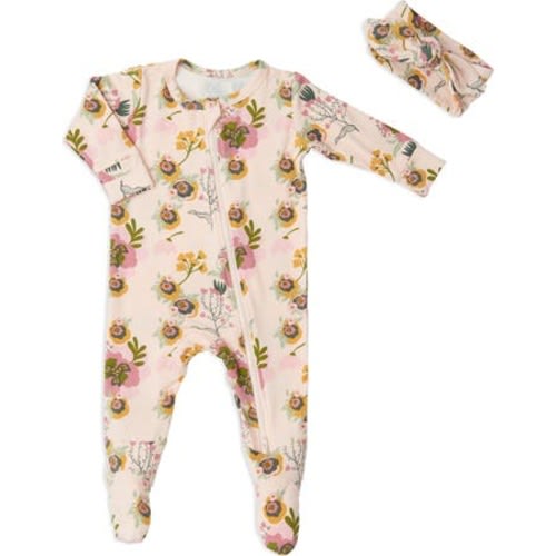 Print Jersey Footie & Headband, 0-3M