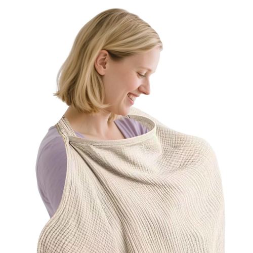 Muslin Nursing Cover Discreet Breastfeeding Cover with Arched Neckline Soft and Breathable Cotton Nursing Cover Multi-Purpose Stroller Cover for Baby Breastfeeding Suitable for Mom Nursing Apron