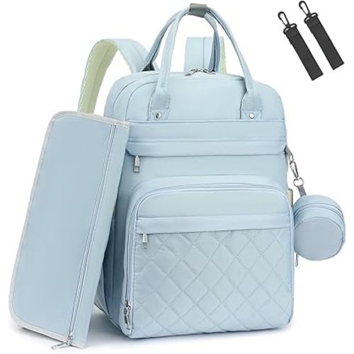 Diaper Bag Backpack, Baby Bag for Mom Dad, 4-in-1 Multi-pocket Large Capacity Waterproof Diaper Backpack with Changing Pad & Stroller Straps & Pacifier Case