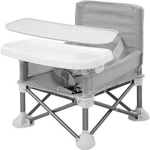 PandaEar Portable Baby Seat Travel| Compact Fold with Straps for Indoor/Outdoor Use| Great for Camping, Beach, Lawn |Toddlers, Kids, Boys, Girls (Grey with Placemat)