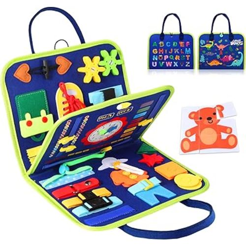 Hooku Busy Board for 1 Year Old, Montessori Sensory Toys for Toddlers 1-3, Fine Motor Learning Activities, Toddler Travel Toys, Birthday Gifts for Baby Boy or Girl