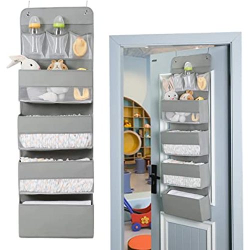 Over Door Hanging Organizer Storage - 7 Large Pockets Closet Bathroom Baby Nursery Organizer Perspective Window Wall Mount Rack for Clothes Toys Sundries(Grey)