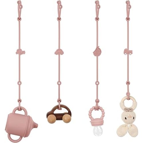 Toy Safety Straps, Silicone Pacifier Clips, 4Pack Adjustable Straps for Strollers, High Chair, Shopping Cart (Blush)