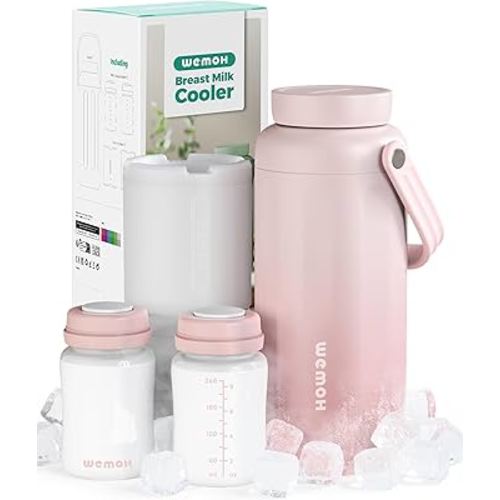 Breast Milk Cooler Bottle-24H Double-Layer Cooling, TSA Approved, 2 Leakproof Bottles & Ice Packs, (Non-Toxic BPA) for Travel, Work, Night Pumping, Gift for New Moms (Pink)