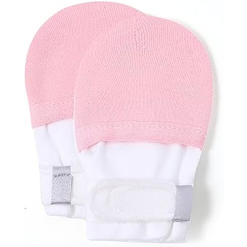 HAPIU Baby No Scratch Mittens Stay On, 100% Cotton Breathable, Adjustable Infant Gloves for Boys Girls, Newborn - 12 M