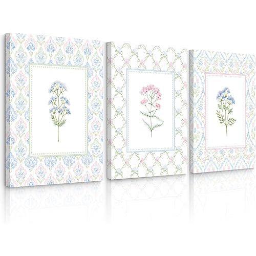 Wildflower Nursery Wall Art Decor Baby Girl Room Canvas Prints Pastel Floral Wall Art Botanical Flower Pictures Pink Blue Wildflower Painting Artwork for Girls Bedroom 12x16x3 Inch Wrapped Canvas