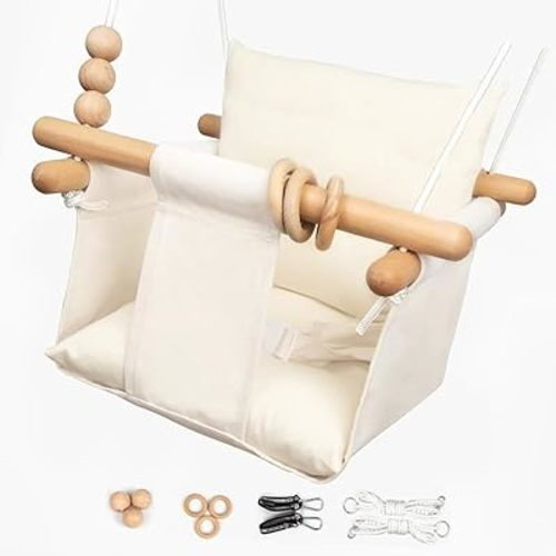 Baby Swing Outdoor Indoor Toddler Swing Seat with Safety Belt, Canvas Hanging Swings Outside Tree Swing Great Gift for Baby Boys Girls Kids Lovers