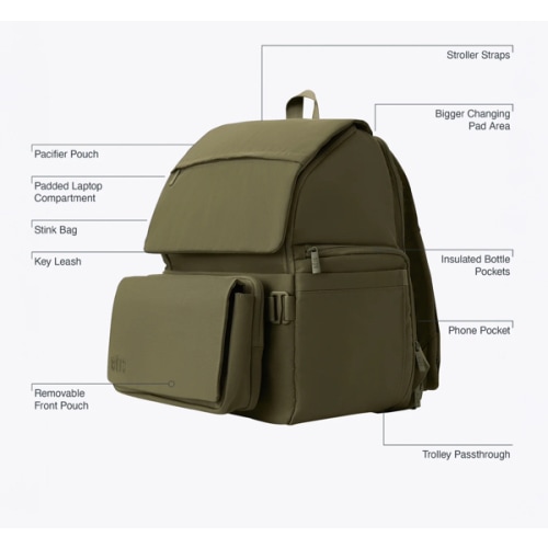 BÉIS 'The Ultimate Diaper Backpack' in Olive - Green Backpack Diaper Bag