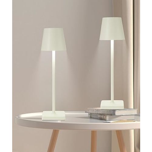 HASUN 2 Pack Cordless Table Lamp, Portable LED Desk Lamp, 5200mAh Battery Operated Lights, 3 Color Stepless Dimming Up, Night Light for Bedroom/Date/Bars/Cafe/Camping (Cream 2Pack)