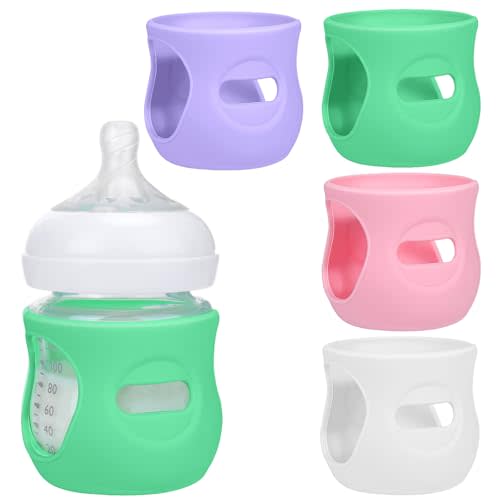 BUSOHA 4 Pack Silicone Sleeves for Avent Baby Bottles - Anti Breakage Baby Bottle Holder for Avent Natural Glass Baby Bottles,Compatible with Avent Baby Bottle,4oz