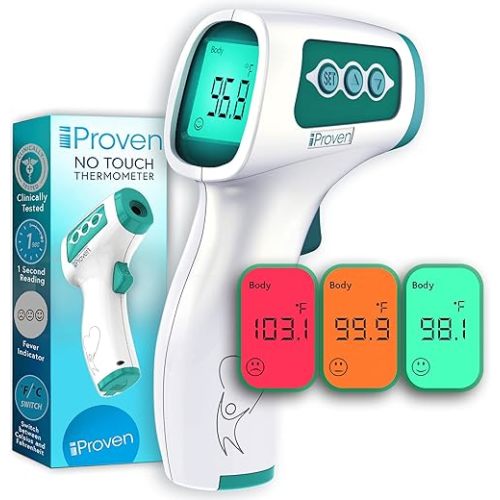 Infrared Forehead Thermometer for Adults and Infants, FSA HSA Eligible, Touchless iProven Thermometer, 1sec Instant Accurate Readings, 3 in 1 Thermometer with Fever Alarm, Silent & Memory Mode