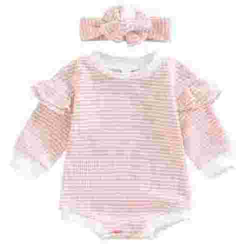 WIBACKER Newborn Infant Baby Girls Oversized Romper Ruffles Sweater Onesie Headband Coming Home Outfit Clothes