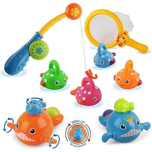 Dwi Dowellin Bath Toys Fishing Games Swimming Whales Bath Time Bathtub Toy for Toddlers Baby Kids Infant Fish Set Age 18months and up