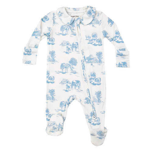 Angel Dear 2-Way Ruffle Zipper Footie Farm Toile