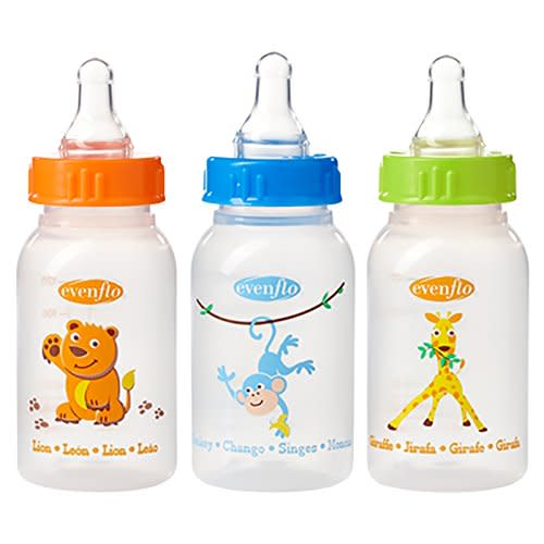Evenflo Zoo Friends 3 Count Standard Nipple Bottle, 4 Ounce