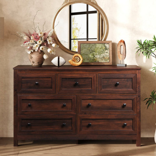 Ophelia & Co. Farmhouse 51.18'' Wide 7 Drawer Wood Dresser for Bedroom, TV Stand for 65 inch TV, Wooden Chest of Drawers, Modern Clothes Organizer for Living Room, Hallway | Wayfair