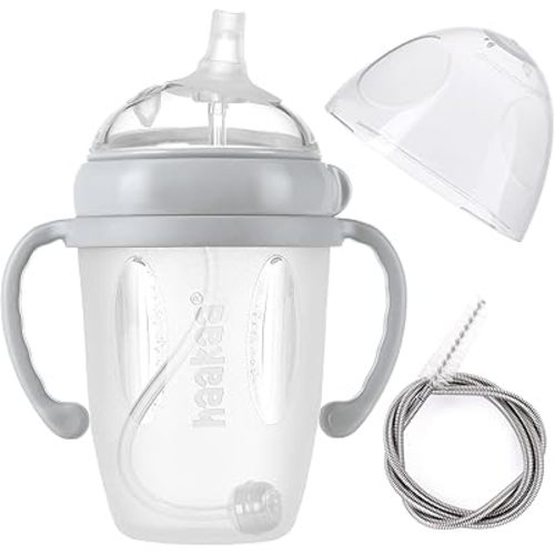 haakaa Weighted Straw Sippy Cup for 6+ Month Old, Silicone Baby Straw Cup Toddler Water Bottle with Straw Brush, 8oz/250ml, Grey