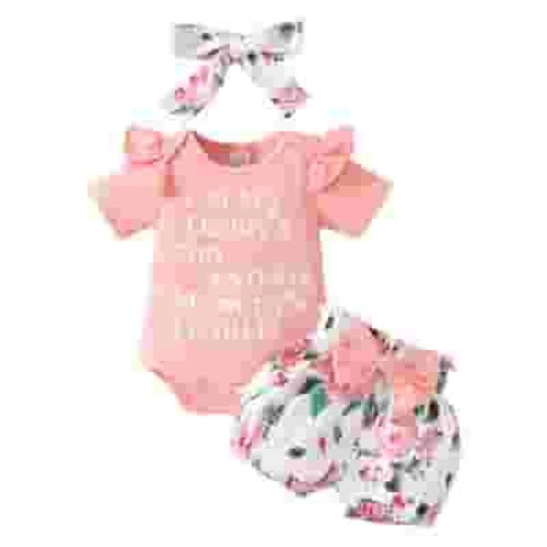 Sopiago Baby Girl Clothes Romper Shorts Set Floral Summer Outfits Cute Baby Girls Clothes Pink,6-9 Months