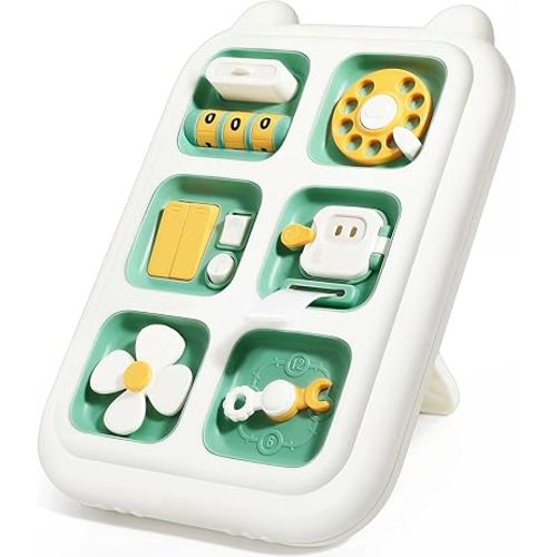 Topsolid Montessori Busy Board Toys for 1 Year Old, Sensory Toys for Toddlers 1-3, Airplane Travel Toys for 1+ Year Old, Toddler toys, Baby Fidget Board Birthday Gifts for Boy&Girl 12-36 Months -Green