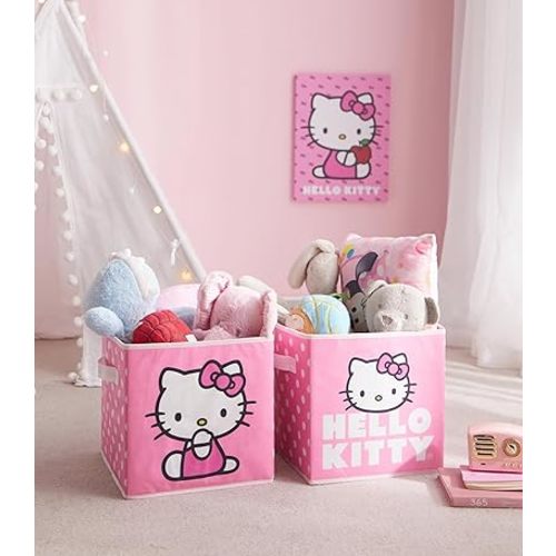 Hello Kitty Set of 2 Durable Storage Cubes with Handles, 10"x10"x10" Cubes