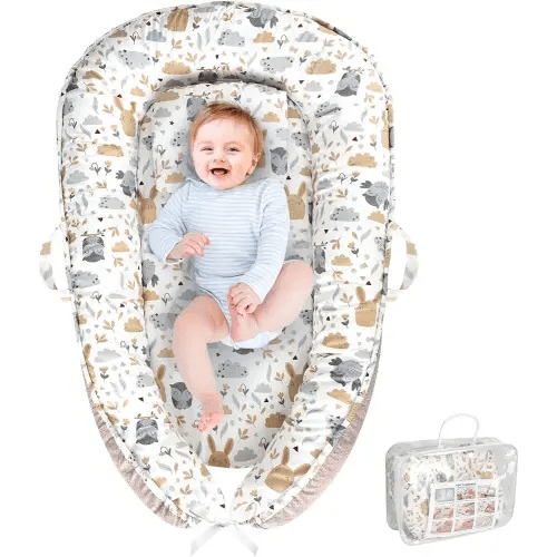 Baby Lounger, Portable Baby Lounger for Newborn 0–24 Months, Infant Nest for Travel, Floor Time, and Crib Use, Baby Essentials for Home (Hoot)