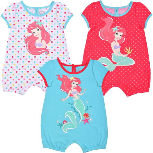 Disney Baby Girls' Ariel The Little Mermaid 3 Pack Rompers