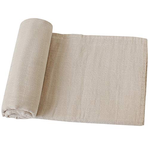 LifeTree Muslin Baby Swaddle Blankets Neutral, Organic Cotton, Large 47 x 47 inches, Swaddling Receiving Blanket for Boys & Girls (Beige)